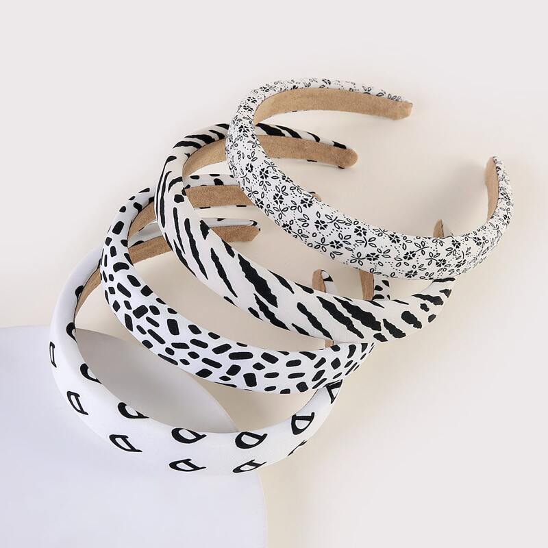 

4pcs Graphic Headband, Black and white