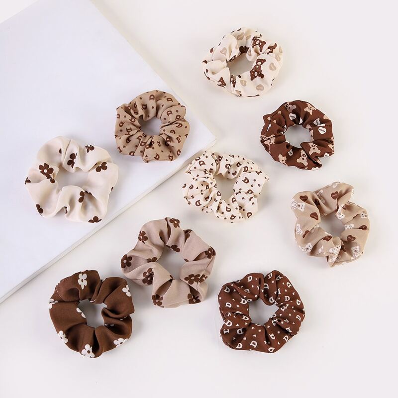 

9pcs Floral Pattern Scrunchie, Multicolor