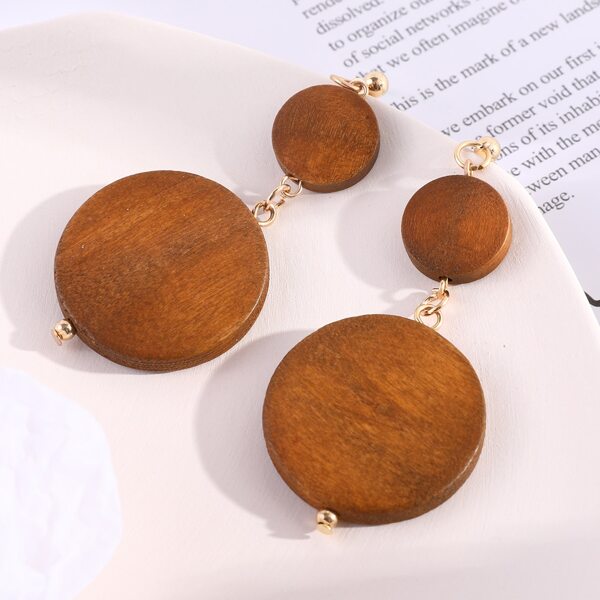 

Wood Round Drop Earrings, Brown