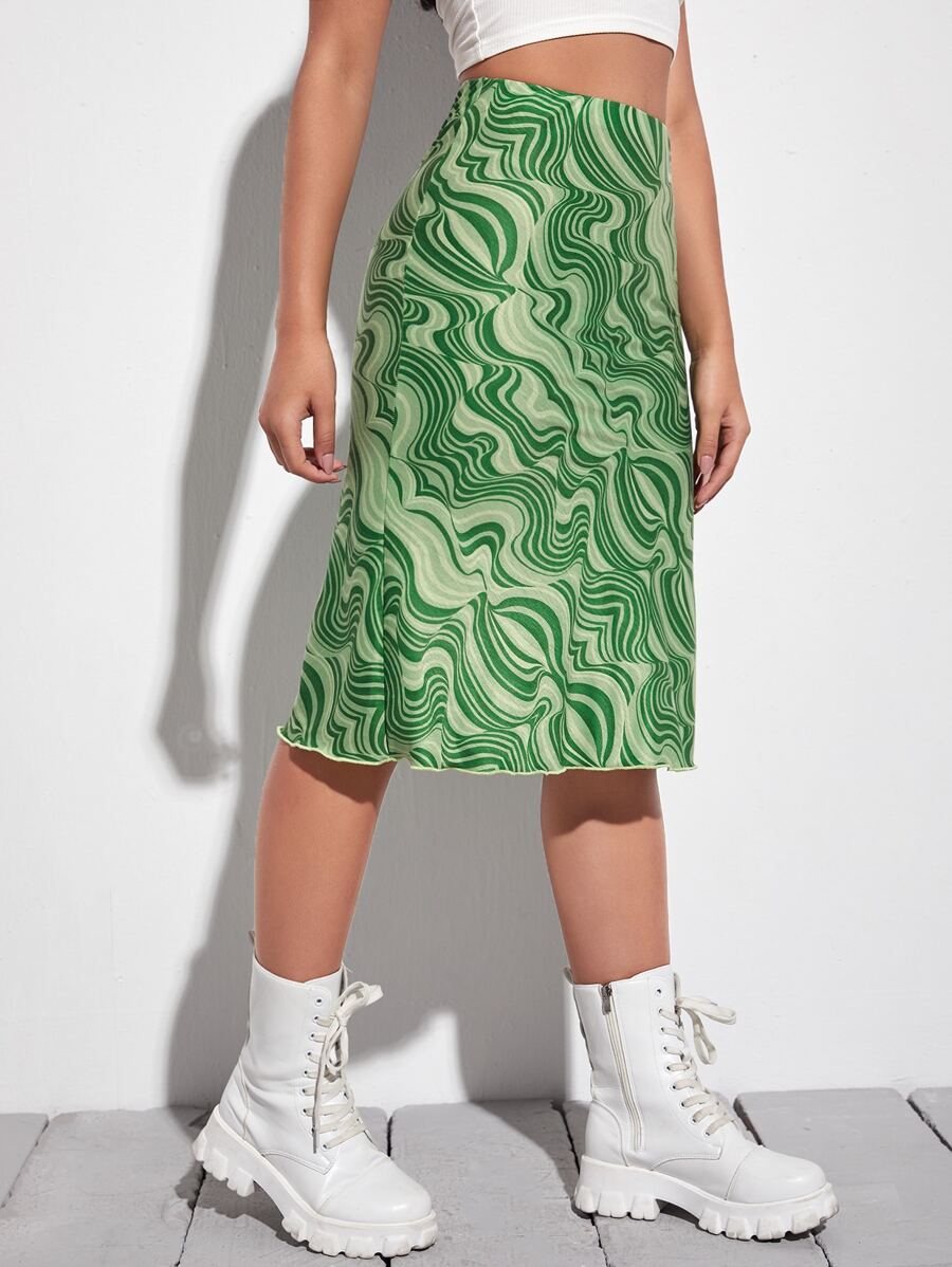 SHEIN EZwear Marble Print Skirt - Green - View 1