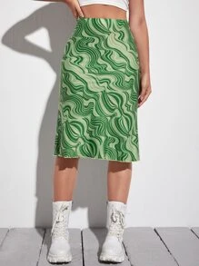 SHEIN EZwear 大理石印花裙 - 綠色 - 查看 3