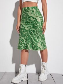 SHEIN EZwear 大理石印花裙 - 綠色 - 查看 5
