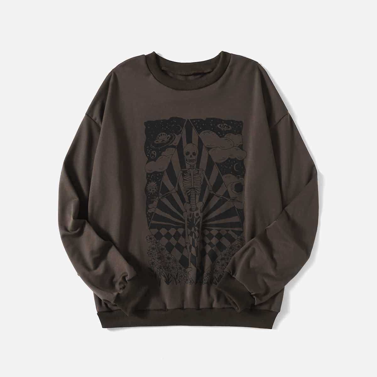 

Skeleton Print Sweatshirt, Chocolate brown