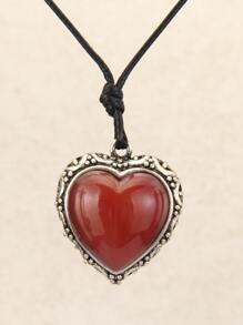 1pc Red Heart Shaped 3D Pendant Black Cord Necklace For Women, Simple & Fashionable Valentine's Day Gift Valentines,Mom,Mother,Mother's Day,Gift - Red - View 10