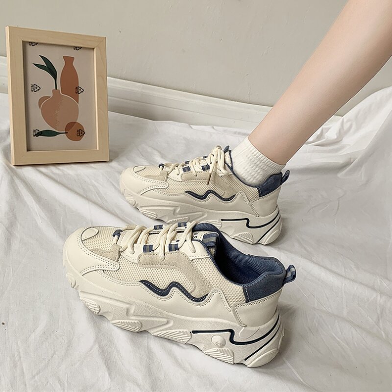 

Lace-up Front Mesh Panel Chunky Sneakers, Blue