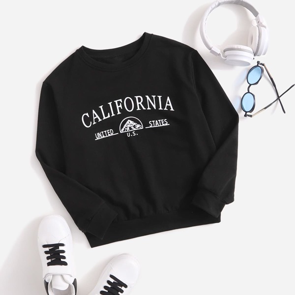 

Boys Letter & Graphic Print Sweatshirt, Black