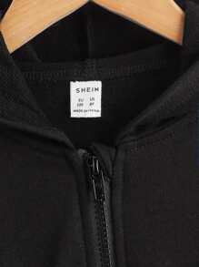 SHEIN Tween Girl Zip Up Drop Shoulder Sweatshirt - Black - View 3