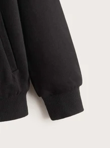 SHEIN Tween Girl Zip Up Drop Shoulder Sweatshirt - Black - View 4