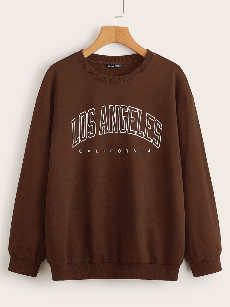 SHEIN Sudadera con estampado de letra - Café integral - Añade 1