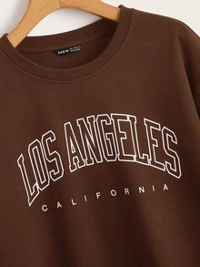 SHEIN 大碼字母圖案運動衫 - 咖啡棕 - 查看 3