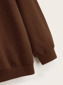 SHEIN 大碼字母圖案運動衫 - 咖啡棕 - 查看 4