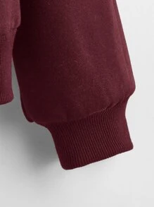 SHEIN EZwear 落肩素色拉鏈連帽衫 - 酒紅色 - 查看 3