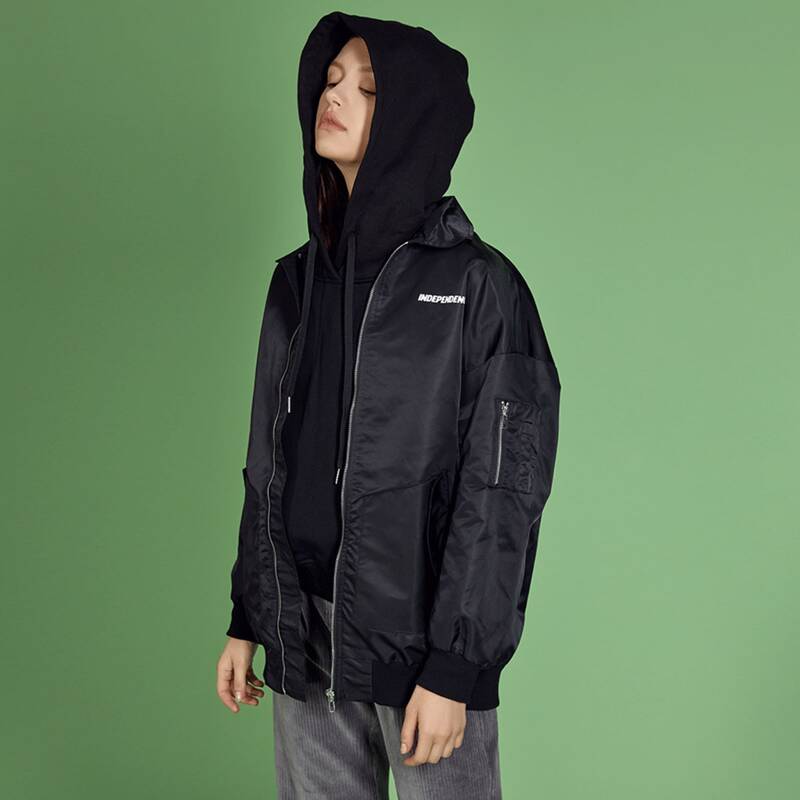 

Letter Graphic Bomber Jacket, Black