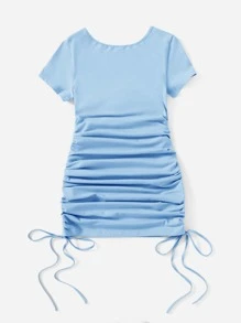 SHEIN EZwear Vestido con abertura con fruncido con nudo de cordón - Celeste - Ver 2