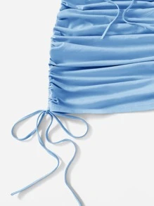 SHEIN EZwear Vestido con abertura con fruncido con nudo de cordón - Celeste - Ver 4