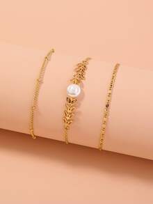 Nooxian 3入組/套人造珍珠裝飾手環 - 金黃色 - 查看 2