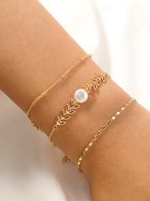 Nooxian 3入組/套人造珍珠裝飾手環 - 金黃色 - 查看 1