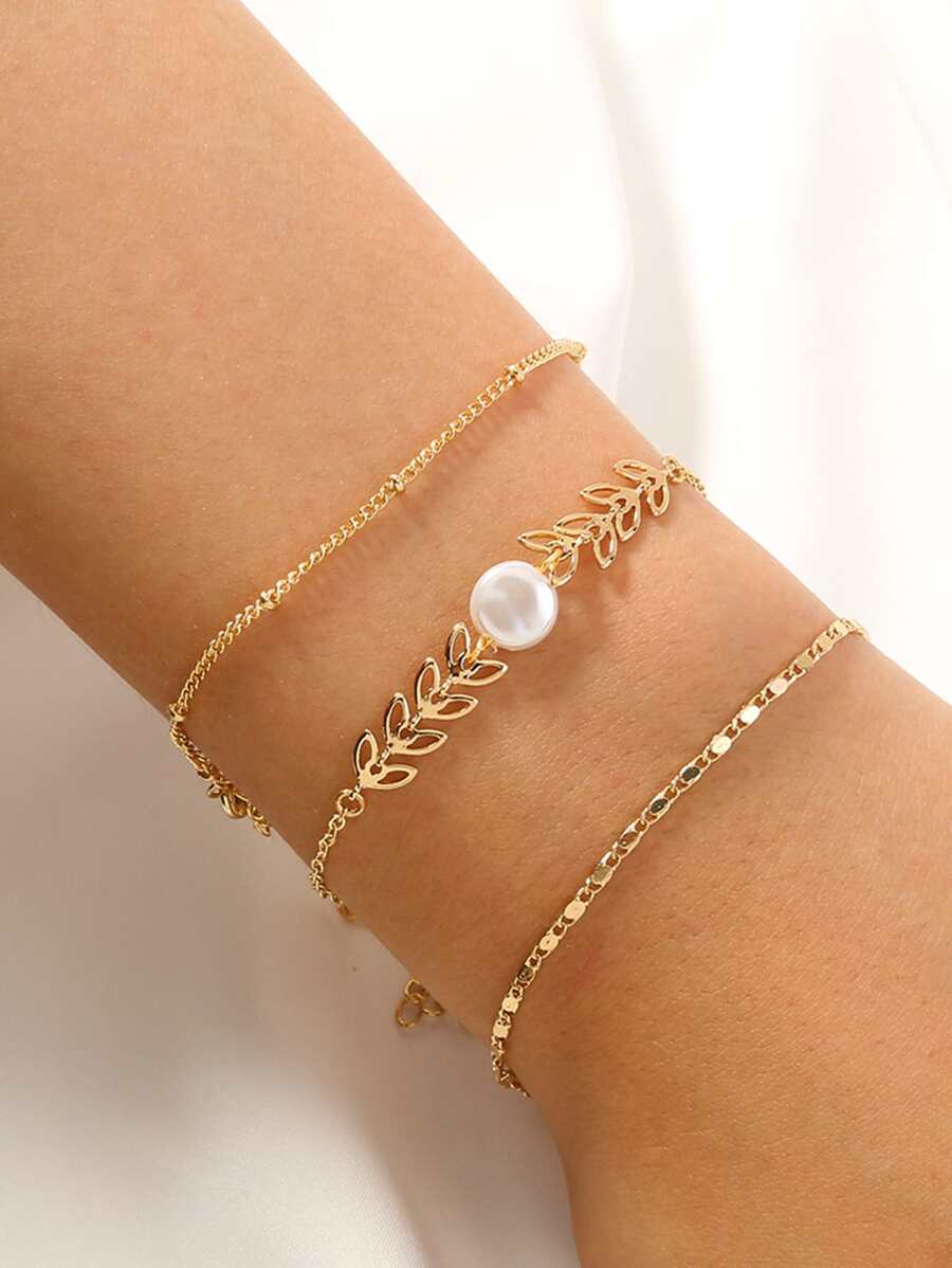 Nooxian 3入組/套人造珍珠裝飾手環 - 金黃色 - 查看 1