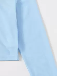 SHEIN BASICS Button Up Solid Crop Top - Baby Blue - View 2