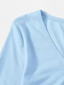 SHEIN BASICS Button Up Solid Crop Top - Baby Blue - View 4