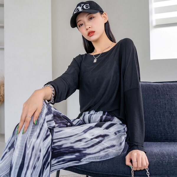 

Solid Drop Shoulder Tee And Tie Dye Print Pants, Multicolor
