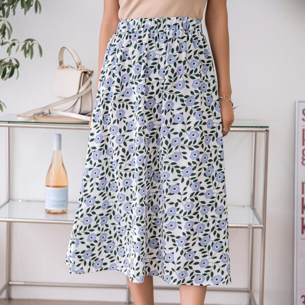 

Allover Floral Print A-line Skirt, Multicolor