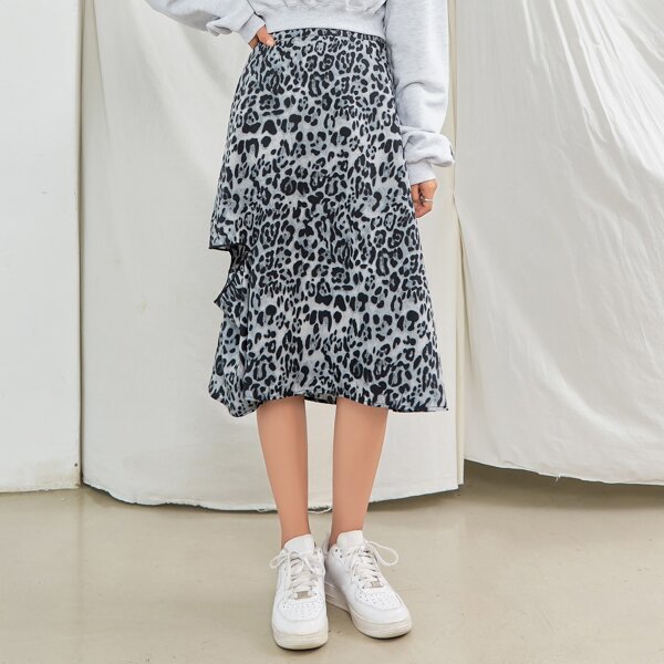 

All Over Print Cut Out Midi Skirt, Multicolor