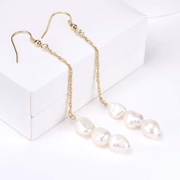 

14K Gold Plated Pearl Drop Earrings, White