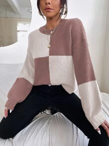 Color Block Drop Shoulder Sweater - Multicolor - View 1