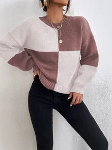 Color Block Drop Shoulder Sweater - Multicolor - View 3