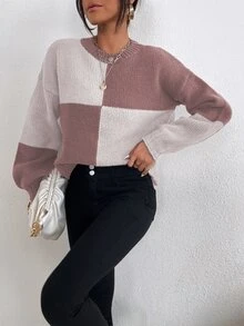 Color Block Drop Shoulder Sweater - Multicolor - View 4