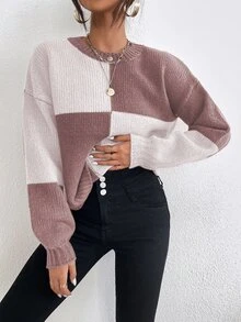 Color Block Drop Shoulder Sweater - Multicolor - View 5