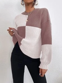 Color Block Drop Shoulder Sweater - Multicolor - View 6