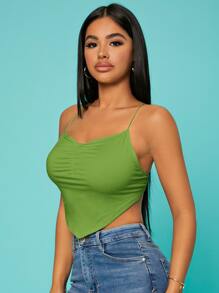 SHEIN Top de tirantes con tira cruzada de espalda abierta con cordón pecho con fruncido - Verde - Ver 1