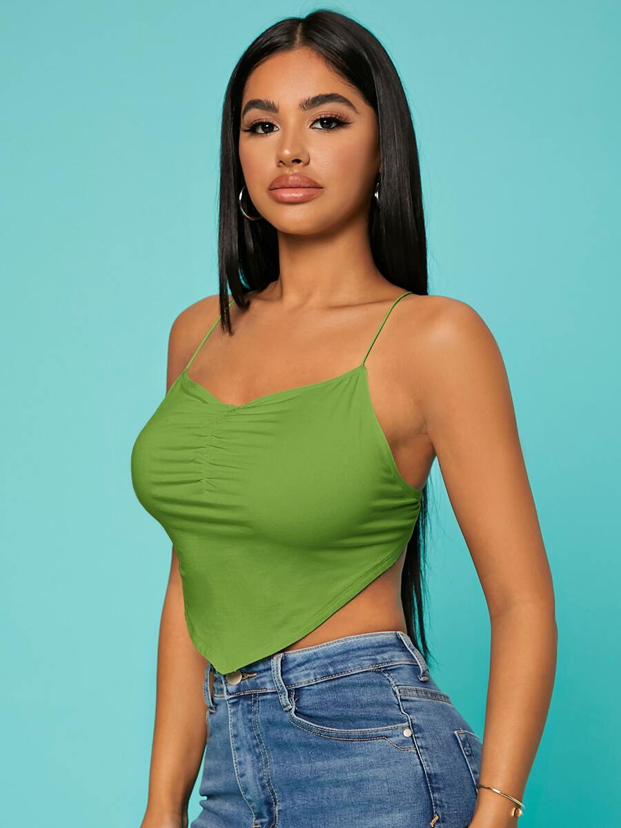 SHEIN Top de tirantes con tira cruzada de espalda abierta con cordón pecho con fruncido - Verde - Ver 1