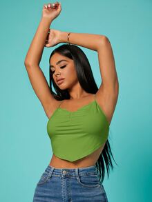 SHEIN Top de tirantes con tira cruzada de espalda abierta con cordón pecho con fruncido - Verde - Ver 4