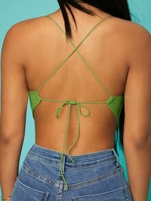 SHEIN Top de tirantes con tira cruzada de espalda abierta con cordón pecho con fruncido - Verde - Ver 5