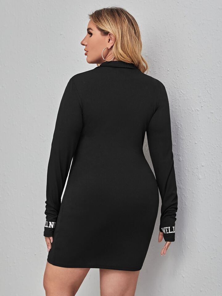 Our Plus Letter Graphic Thumb Hole Bodycon Dress is such a vibe - ROMWE
