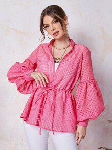 SHEIN Unity 燈籠袖繫帶大衣 - 玫紅色 - 查看 1