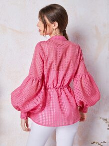 SHEIN Unity 燈籠袖繫帶大衣 - 玫紅色 - 查看 2