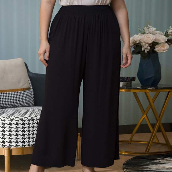 

Plus Elastic Waist Wide Leg Pants, Black