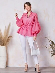 SHEIN Unity 燈籠袖繫帶大衣 - 玫紅色 - 查看 3