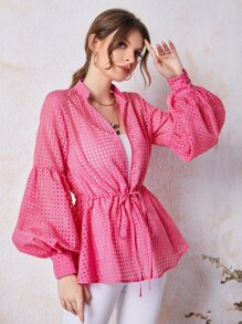 SHEIN Unity 燈籠袖繫帶大衣 - 玫紅色 - 查看 4