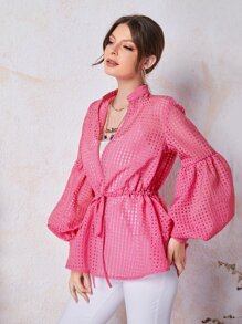 SHEIN Unity 燈籠袖繫帶大衣 - 玫紅色 - 查看 5