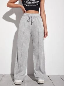 SHEIN EZwear Drawstring Waist Solid Joggers - Light Grey - View 1