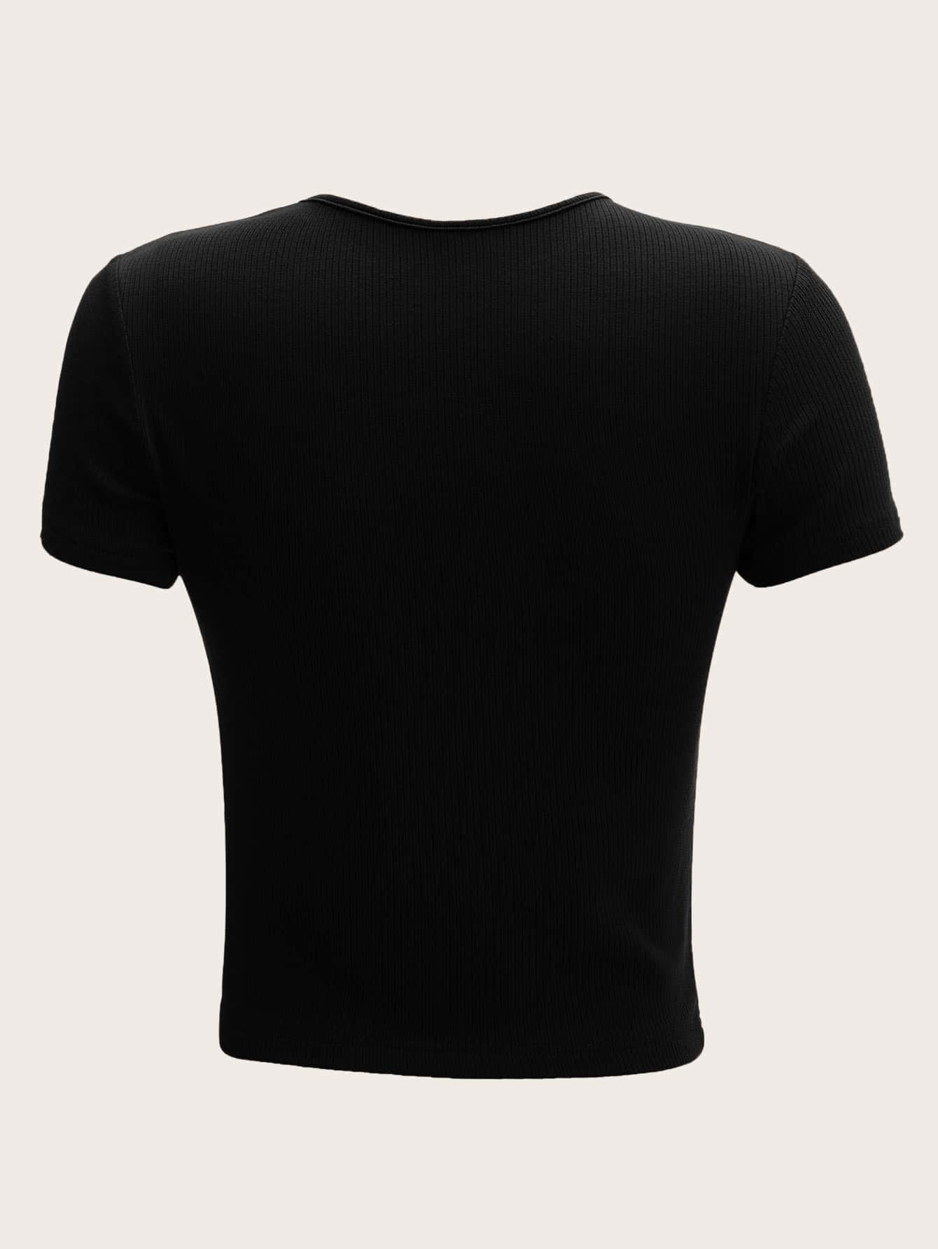 SHEIN EZwear Solid Rib-Knit Back  Summer Outfits Tee - Black - View 2