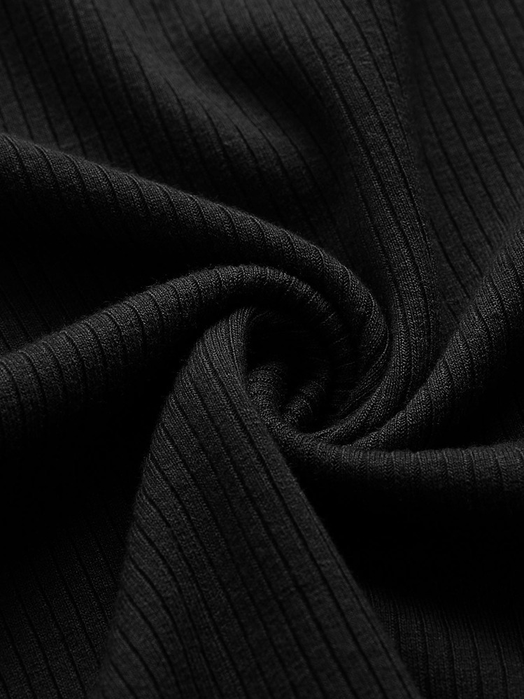 SHEIN EZwear Solid Rib-Knit Back  Summer Outfits Tee - Black - View 4