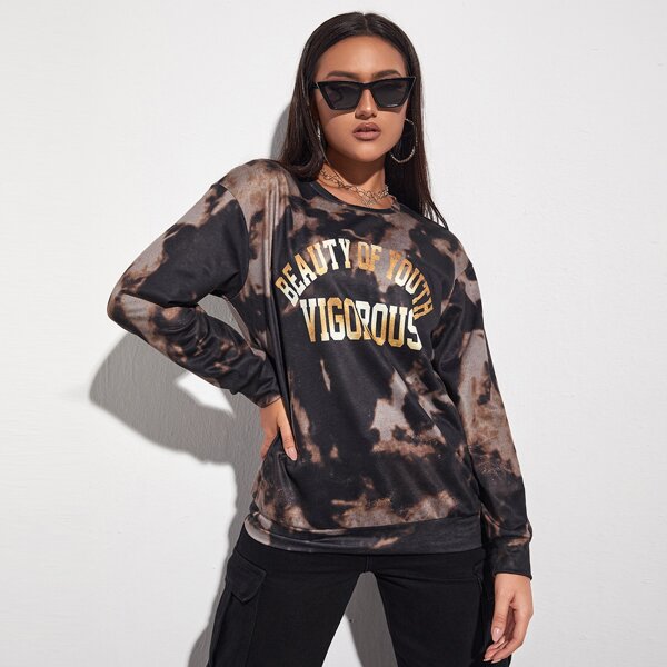 

Tie Dye & Letter Graphic Sweatshirt, Multicolor