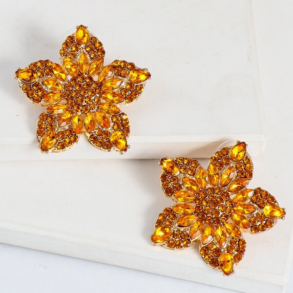 

Rhinestone Flower Stud Earrings, Yellow
