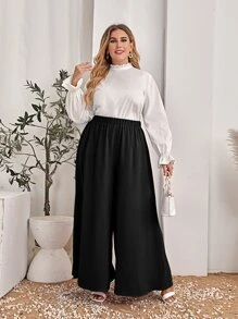 SHEIN Clasi Plus High Waist Wide Leg Trousers - Black - View 1